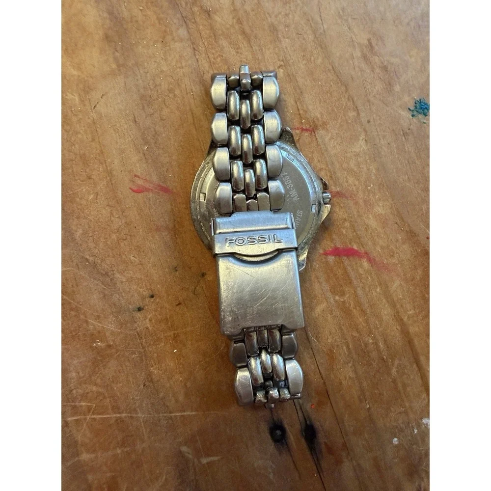 Fossil Blue AM-3067 Diver Watch Blue Dial Stainless Steel Bracelet 50m‎ New Batt